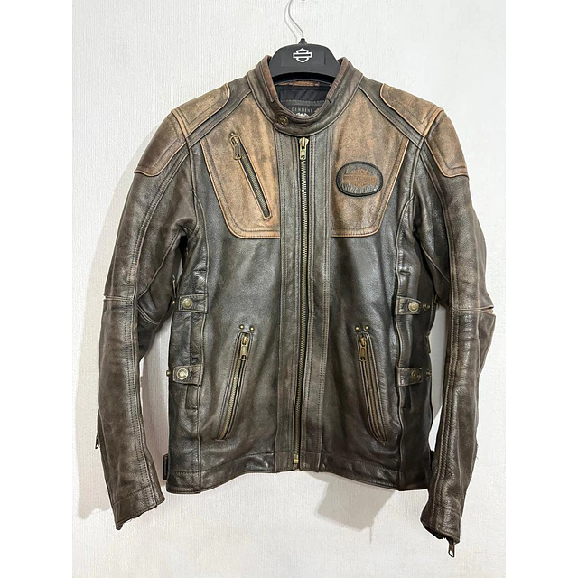 Chaqueta cuero marca Harley Davidson, talla M color cafe con protecciones 2048 1