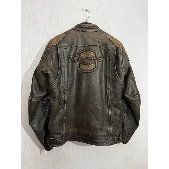Chaqueta cuero marca Harley Davidson, talla M color cafe con protecciones 2048 2