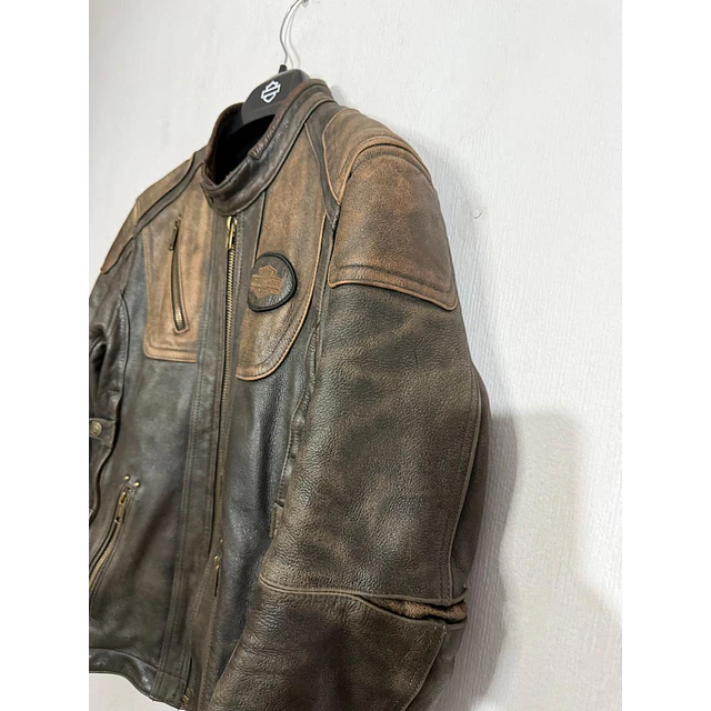 Chaqueta cuero marca Harley Davidson, talla M color cafe con protecciones 2048 10