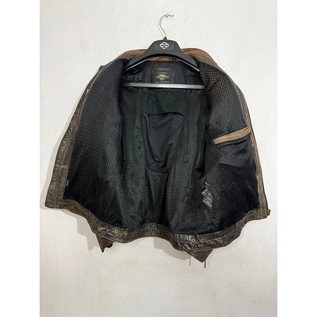 Chaqueta cuero marca Harley Davidson, talla M color cafe con protecciones 2048 4