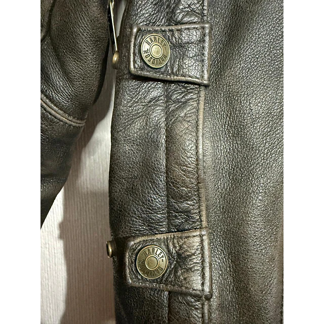 Chaqueta cuero marca Harley Davidson, talla M color cafe con protecciones 2048 17