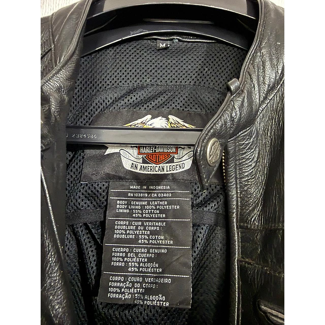 Chaqueta cuero marca Harley davidson, Modelo wing skull reflectante, color negro talla M 2049 4