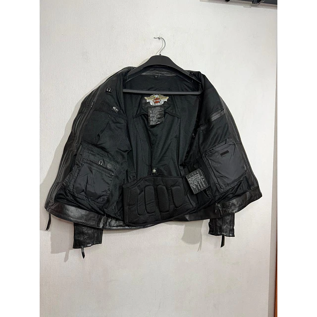 Chaqueta cuero marca Harley davidson, Modelo wing skull reflectante, color negro talla M 2049 5