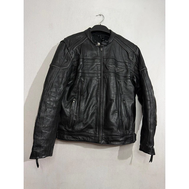 Chaqueta cuero marca Harley davidson, Modelo wing skull reflectante, color negro talla M 2049 8