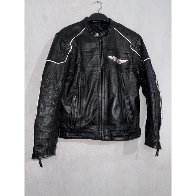 Chaqueta cuero marca Harley davidson, Modelo wing skull reflectante, color negro talla M 2049 9