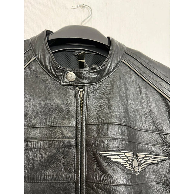 Chaqueta cuero marca Harley davidson, Modelo wing skull reflectante, color negro talla M 2049 11