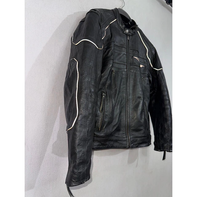Chaqueta cuero marca Harley davidson, Modelo wing skull reflectante, color negro talla M 2049 19