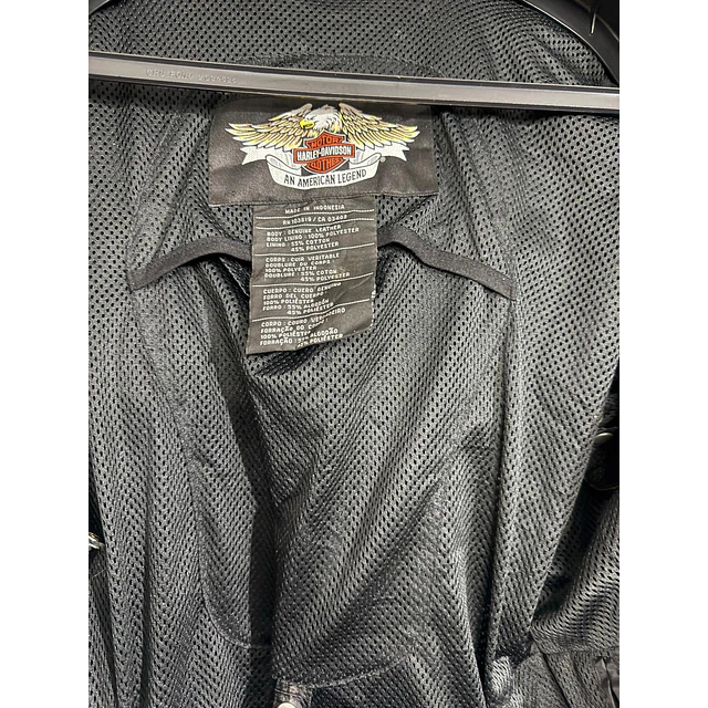 Chaqueta cuero marca Harley davidson, Modelo wing skull reflectante, color negro talla M 2049 22