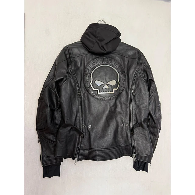 Chaqueta cuero mujer, marca Harley Davidson, Modelo Skull Reflectante talla XL 2051 2