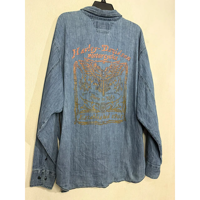 Camisa manga larga, marca Harley Davidson, Modelo Denin color azul talla 2XL 2069 2