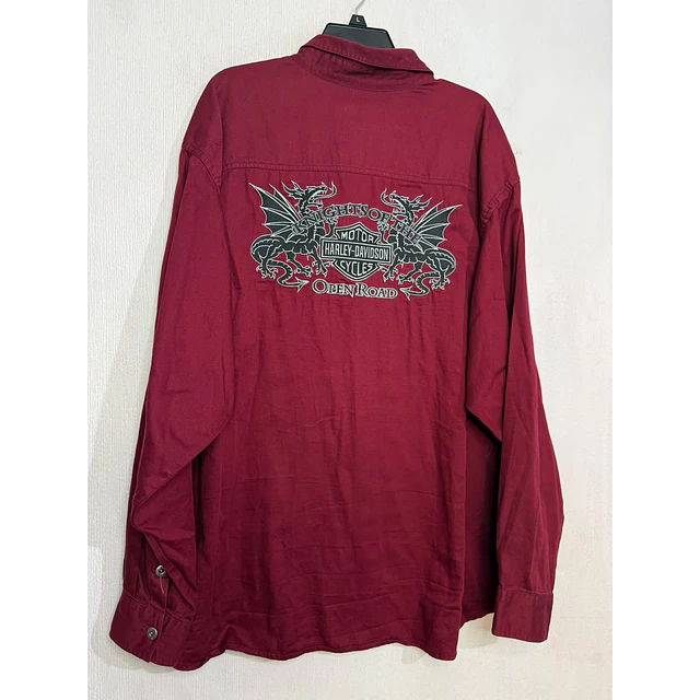 Camisa manga larga, marca Harley Davidson, color burdeo talla 2XL 2071 2