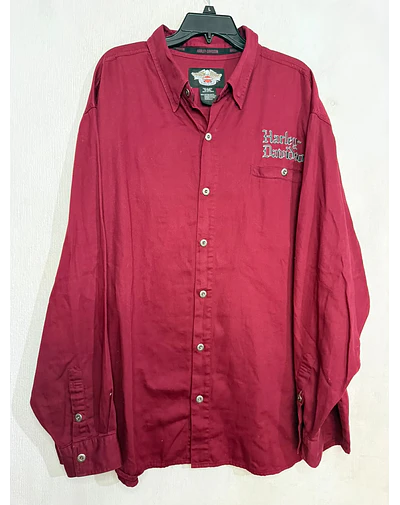 Camisa manga larga, marca Harley Davidson, color burdeo talla 2XL 2071