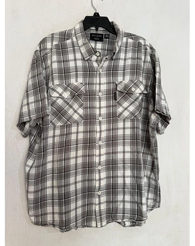 Camisa manga corta, marca Harley Davidson, color gris a cuadros talla 2XL 2075