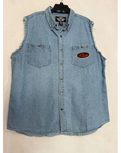 Camisa sin mangas, marca Harley Davidson, color denin celeste talla 2XL 2082