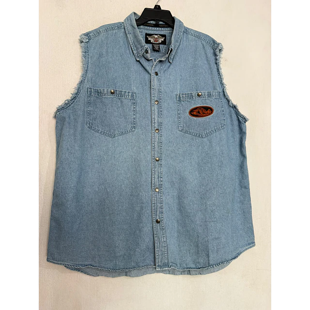 Camisa sin mangas, marca Harley Davidson, color denin celeste talla 2XL 2082 1