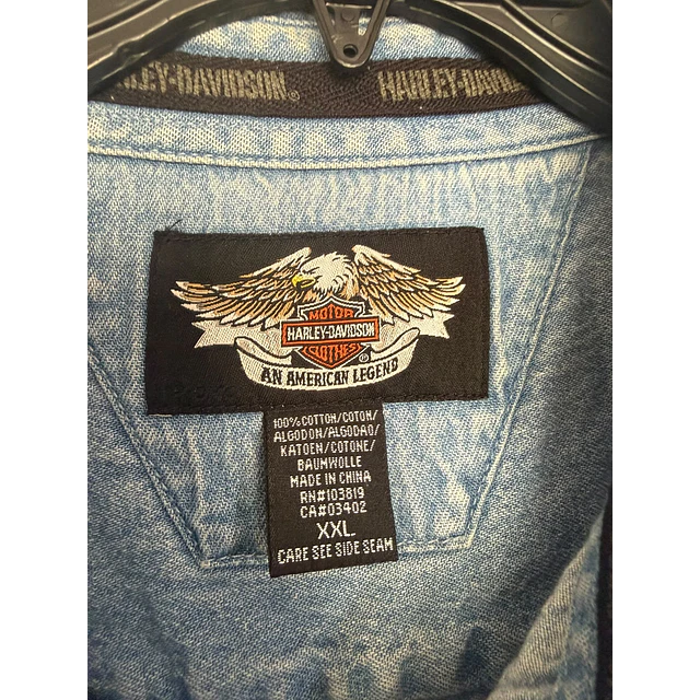 Camisa sin mangas, marca Harley Davidson, color denin celeste talla 2XL 2082 6