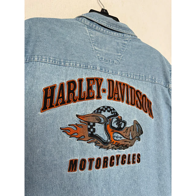 Camisa sin mangas, marca Harley Davidson, color denin celeste talla 2XL 2082 7