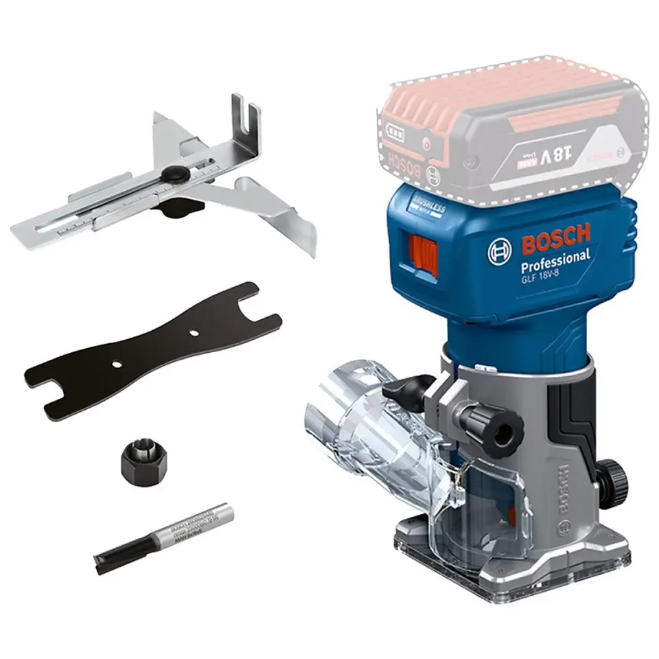  Fresadora 18V 1/4'' 6, 8 mm Brushless Baretool Bosch GLF 18V-8 2