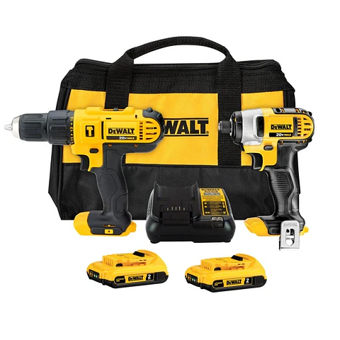 KIT Taladro Percutor 1/2" + Atornillador de Impacto 1/4" 20V Dewalt DCK222D2