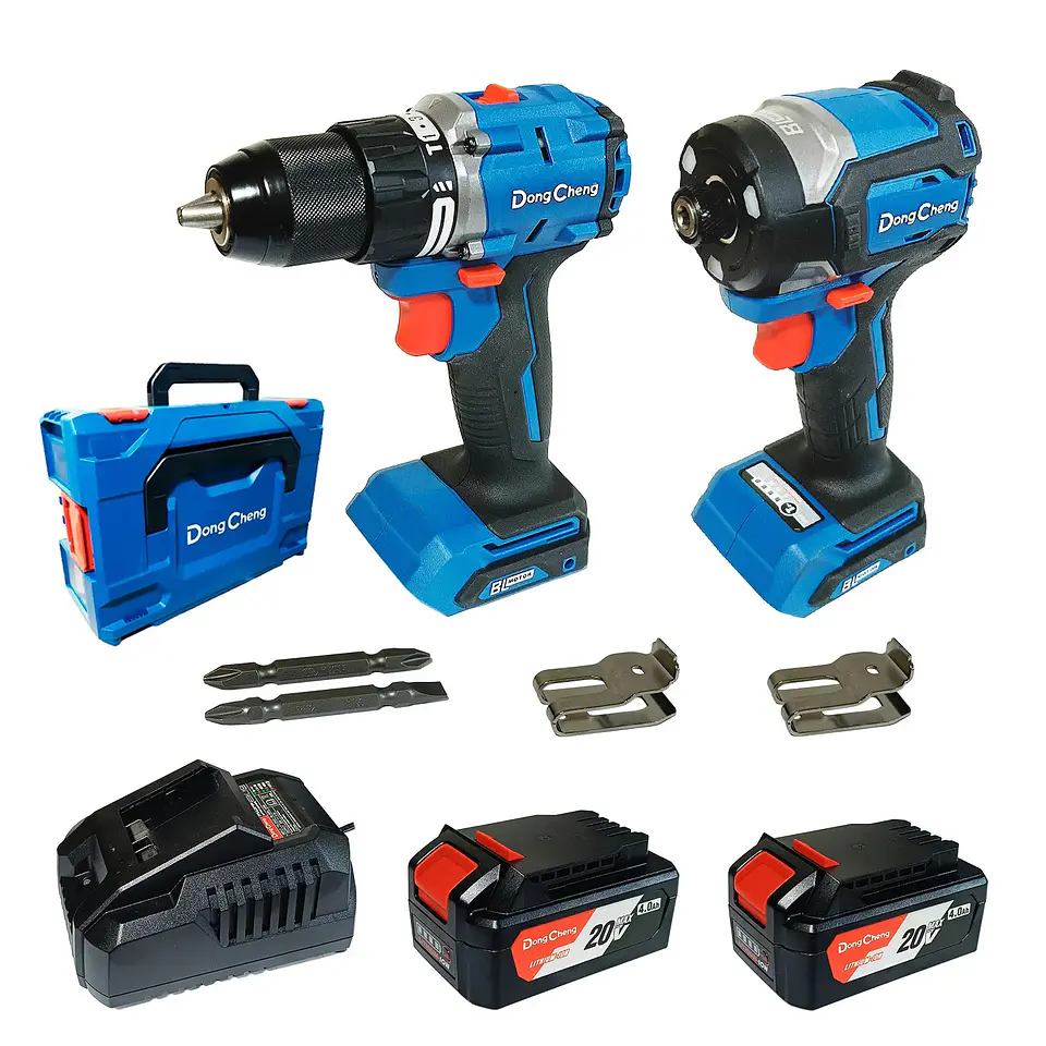 KIT COMBINADO:  TALADRO PERCUTOR 1/2″ DCJZ2060I 20V 60NM + ATORNILLADOR IMPACTO 1/4″ DCPL208 20V 208NM 4AH DONG CHENG (DCKIT26EK) 1