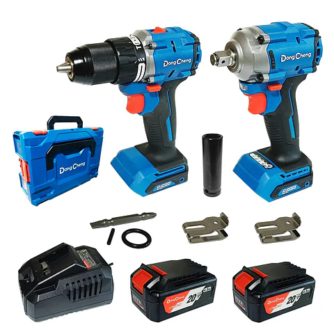 KIT COMBINADO: TALADRO PERCUTOR 1/2″ DCJZ2060I 20V 60NM + LLAVE IMPACTO 1/2″ DCPB358 20V 358NM 4AH DONG CHENG (DCKIT28EK)