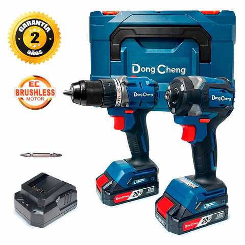 KIT COMBINADO: TALADRO PERCUTOR 1/2″ DCJZ2060I 20V 60NM + ATORNILLADOR IMPACTO 1/4″ DCPL208 20V 208NM 2AH DONG CHENG (DCKIT26AM)