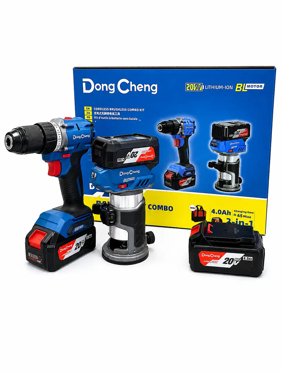 RUTEADORA FRESADORA TUPI DE MANO INALAMBRICA 1/4″ DONG CHENG DCMP6BM 20V BRUSHLESS + TALADRO PERCUTOR DE 60NM  DCJZ2060i+ 2 BATERIAS DE 4AH + CARGADOR , 1 BATERIA DE 4AH GRATIS. 2