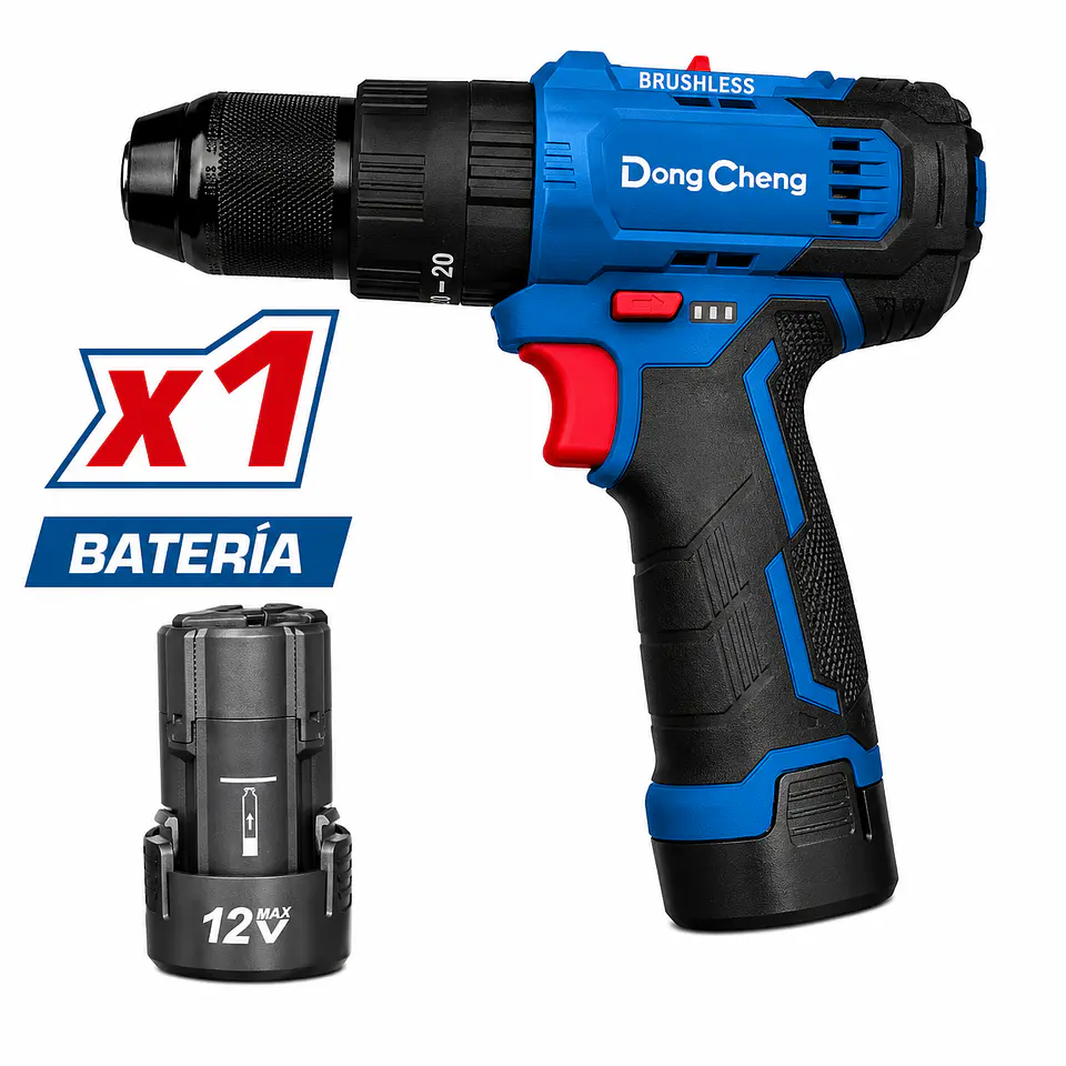 TALADRO PERCUTOR/ATORNILLADOR BURSHLESS 12V DONG CHENG (DCJZ23-10iEK) 1