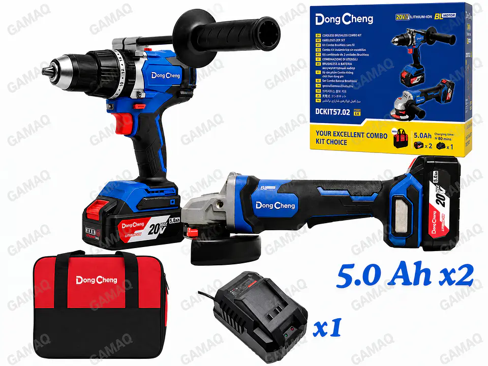 COMBO DCKIT57.02FK 20V 2 EN 1: AMOLADORA 1000W+TALADRO 120Nm 1