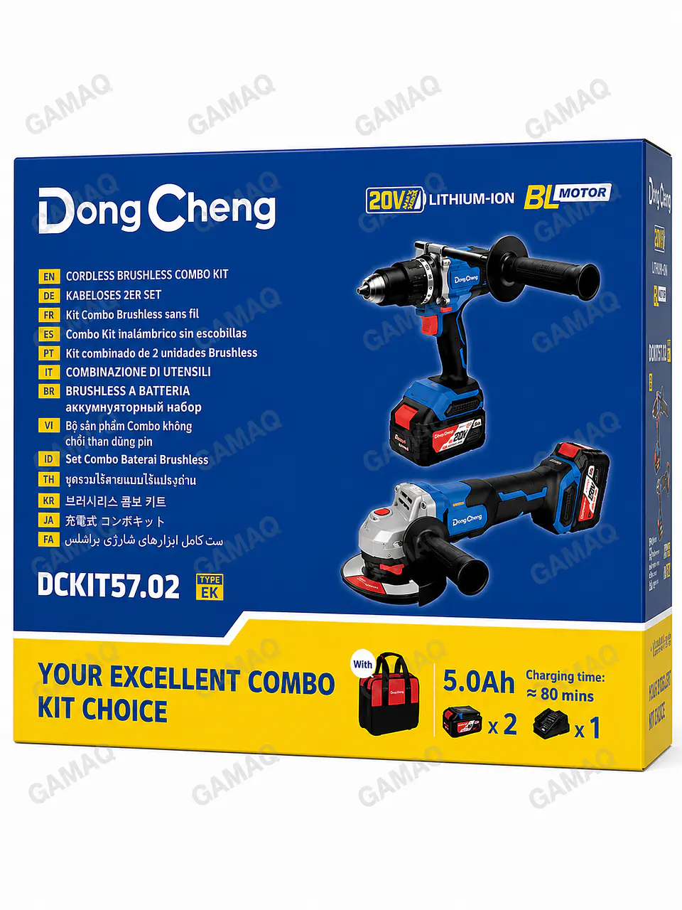 COMBO DCKIT57.02FK 20V 2 EN 1: AMOLADORA 1000W+TALADRO 120Nm 2