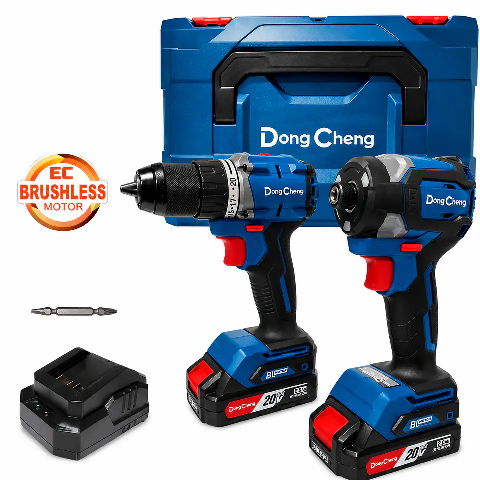 COMBO DCKIT26AM: TALADRO PERCUTOR 1/2″ DCJZ2060i 60Nm+ ATORNILLADOR IMPACTO 1/4″ DCPL208 208Nm +2AH DONG CHENG 20V 1