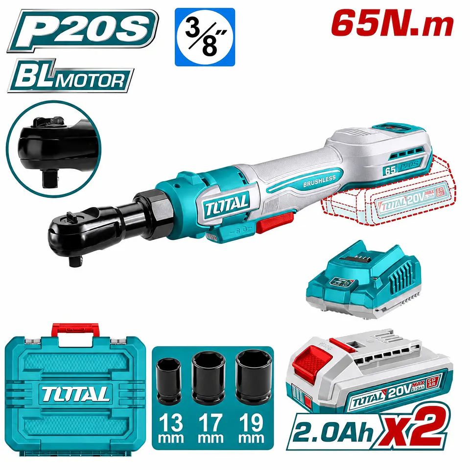 ATORNILLADOR RATCHET 20V 65NM 3/8'' 0-350RPM 2X2.0AH +ACC INDUSTRIAL - TDRLI20652 1