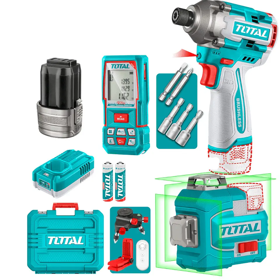COMBO 3 EN 1 M16 DESORNILLADOR IMP 170NM + MEDIDOR LASER + NIVEL LASER 2X2.0AH INDUSTRIAL - TOSLI250886 2