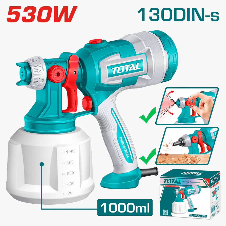 PISTOLA P/PINTAR HVLP ELECTRICA 530W 130DIN-S 410ML/MIN 1000ML INDUSTRIAL - TT4506 1