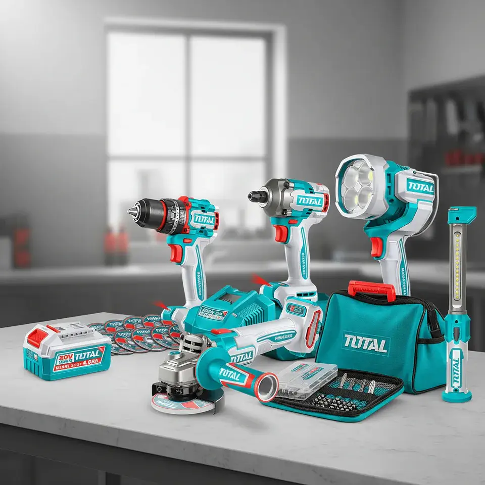 COMBO 5 EN 1 TALADRO PERCUTOR 66NM + ATORNILLADOR DE IMPACTO 285NM + AMOLADORA 1000W + LINTERNA TOTAL - TOSLI250692 2