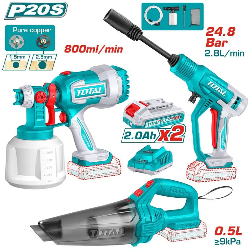 COMBO 3 EN 1 PISTOLA PINTAR + LAVADORA + ASPIRADORA 2X2.0AH + ACC EDIC. - TOSLI230522 1