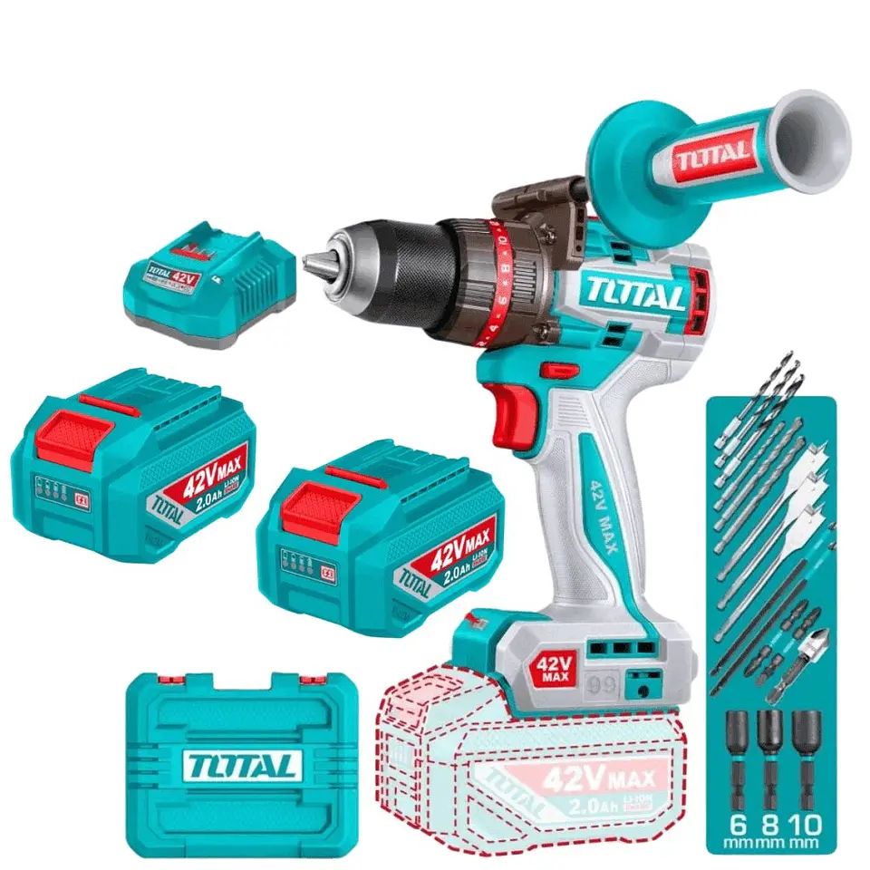 TALADRO PERCUTOR 42V 99NM 13MM 2X2.0AH BRUSHLESS +ACC MALETIN INDUST - TIDLI429982 2