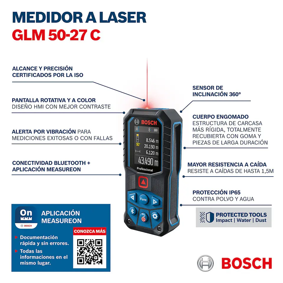 MEDIDOR DE DISTANCIA LÁSER ROJO 50M CON BLUETOOTH BOSCH (GLM 50-27 C) 4