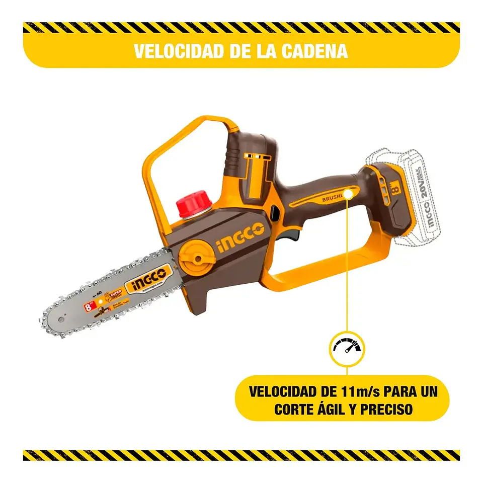 MOTOSIERRA INALÁMBRICA BRUSHLESS INGCO CGSLI20882 20V 8