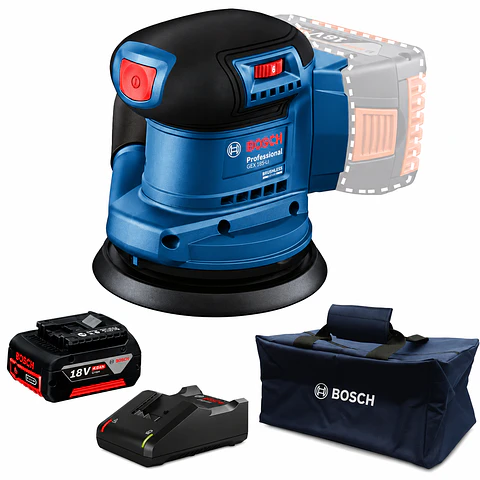 Lijadora Excéntrica Inalámbrica 18V Bosch GEX 185-LI Professional + 1 Bat + 1 Carg