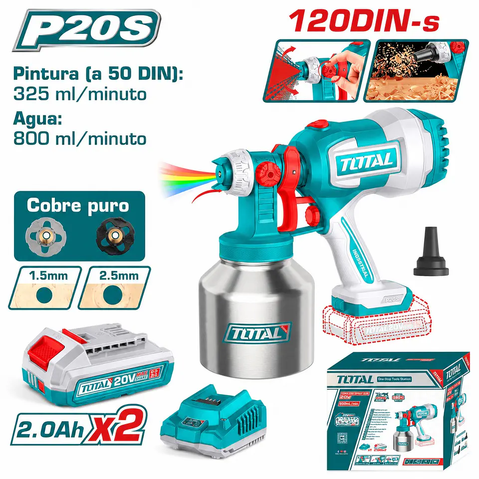PISTOLA DE PINTAR INALÁMBRICA TOTAL 20V 1000ML 2 BATERÍAS 2AH TSGLI200414 1