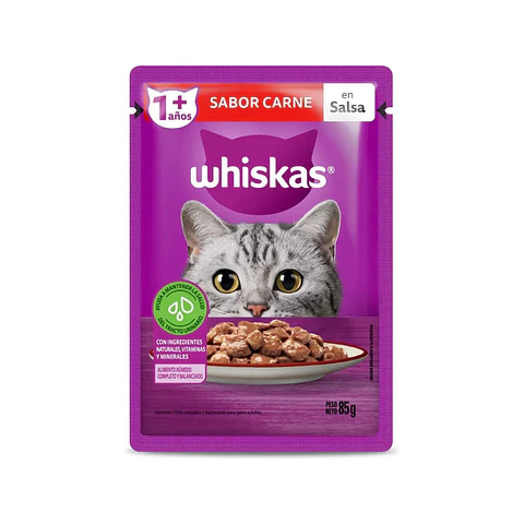 Alimento Húmedo Trocitos en salsa Whiskas sabor Carne 85g