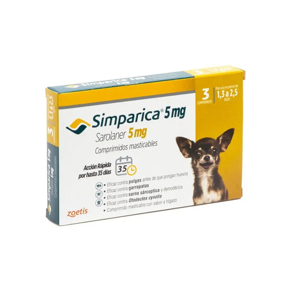 Simparica Comprimido Masticable 1,3 a 2,5 Kg- Desparasitante Externo - 2