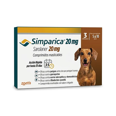 Simparica Comprimido Masticable 5 a 10 Kg- Desparasitante Externo -