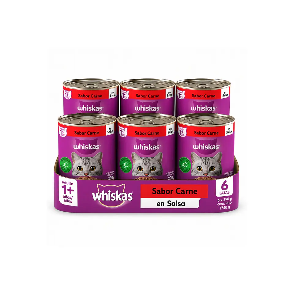 Alimento Húmedo Lata Whiskas sabor Carne - Gato Adulto - 1