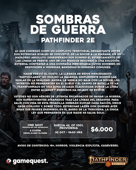 Roleplay: Pathfinder 2E – Sombras de Guerra (Viernes 30 OCT)