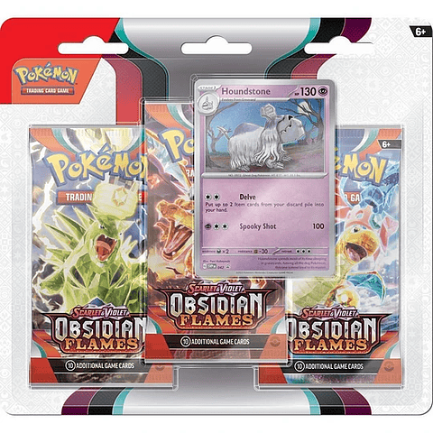 TCG sobre Pokémon Escarlata y Púrpura Llamas Obsidianas 3 Pack Blister Español