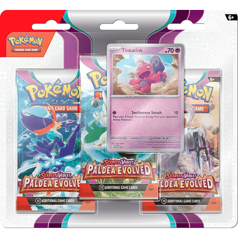 TCG sobre Pokémon Escarlata & Púrpura: Evoluciones en Paldea 3 Blister Español