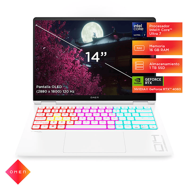 Notebook OMEN/14.0 OLED/CORE U7/16GB/1TB/RTX 4060 8GB VRAM/Ceramic White - 1080p IR TNR 2