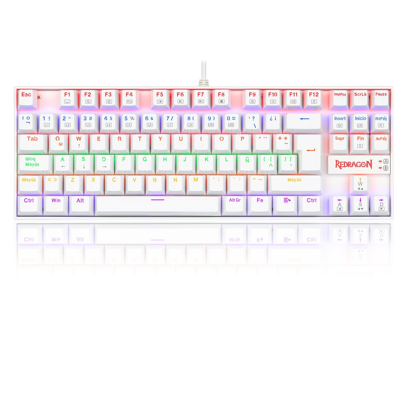 Teclado Gamer Redragon K552 Kumara rainbow white switch rojo sp  1
